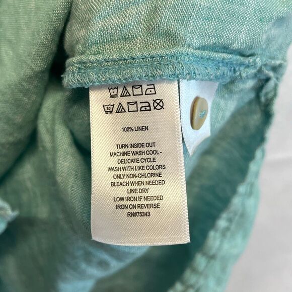 TAHARI Women’s Linen Button Front Tunic Top 2X Teal Green Long Sleeve Blouse - Picture 6 of 13
